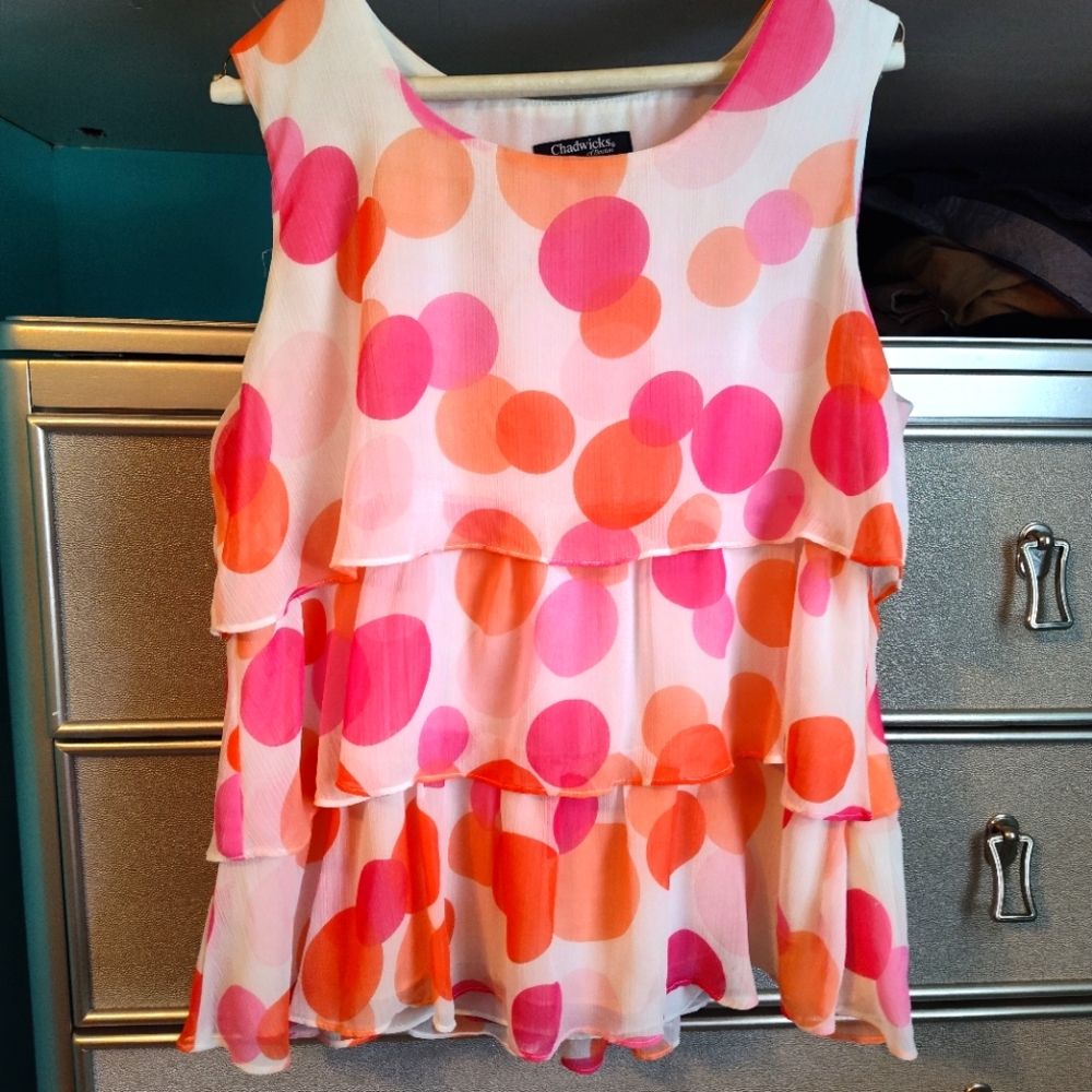 Chadwicks Pink and Orange Polka Dot Tank Top